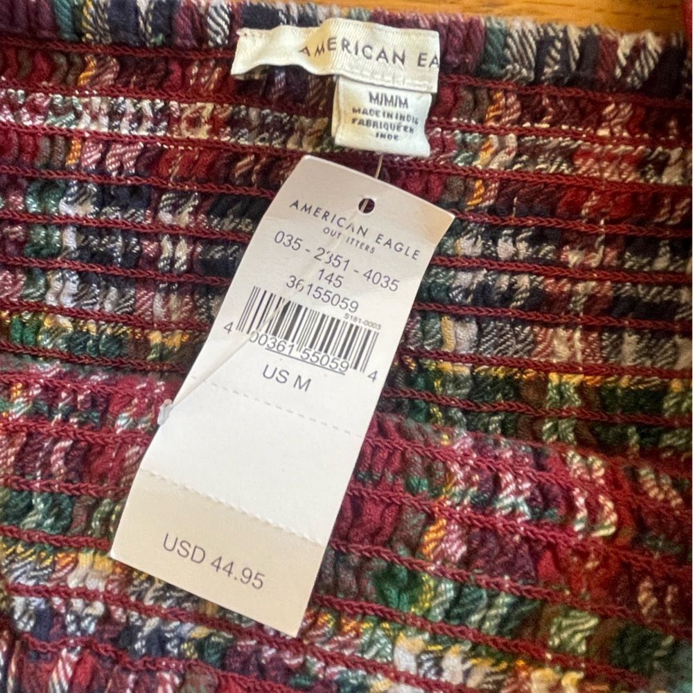 American Eagle Red Plaid Puff Sleeve Top Women Size Medium - Picture 6 of 6